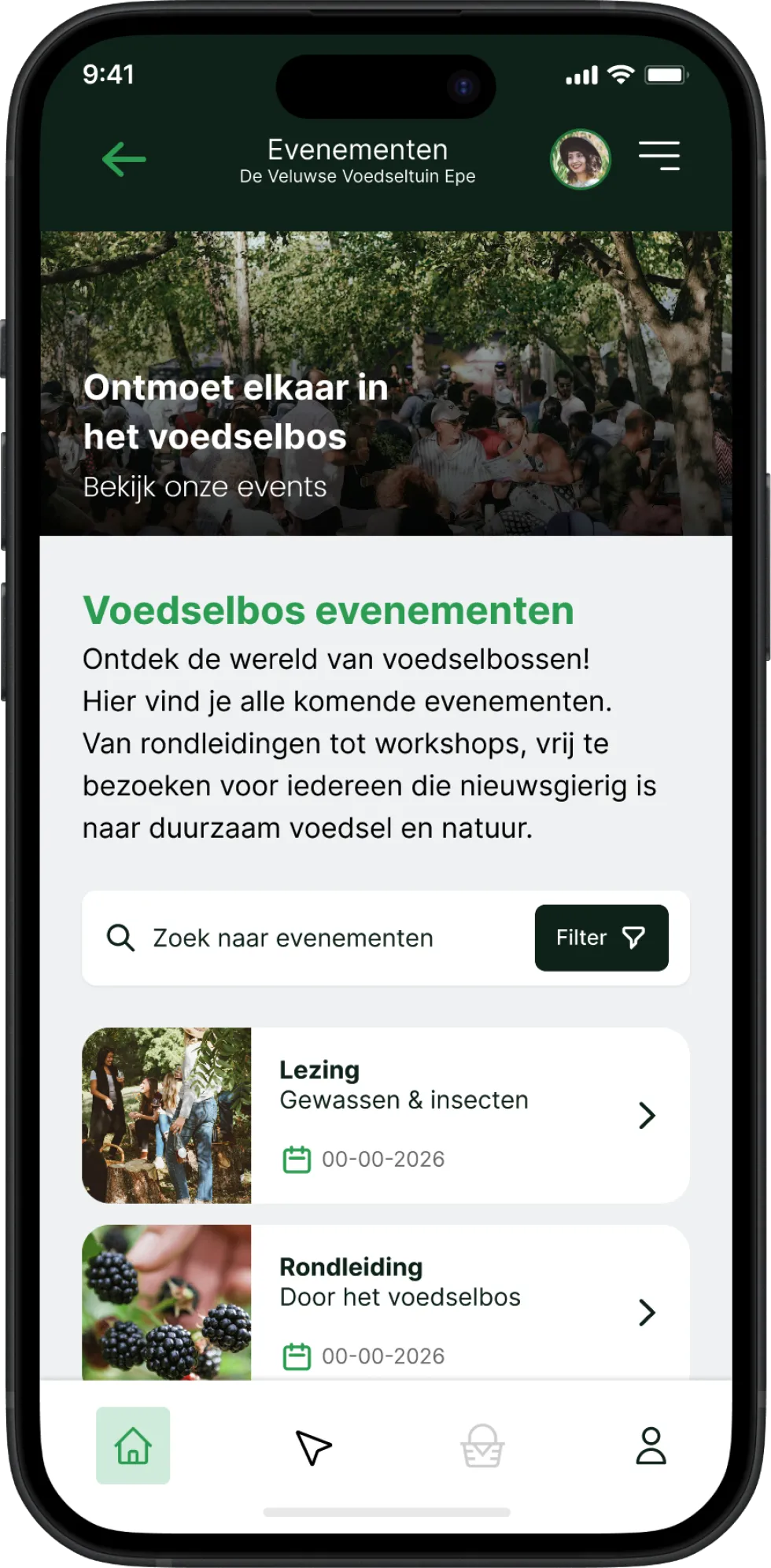 Het overzicht van de evenementen in het voedselbos
